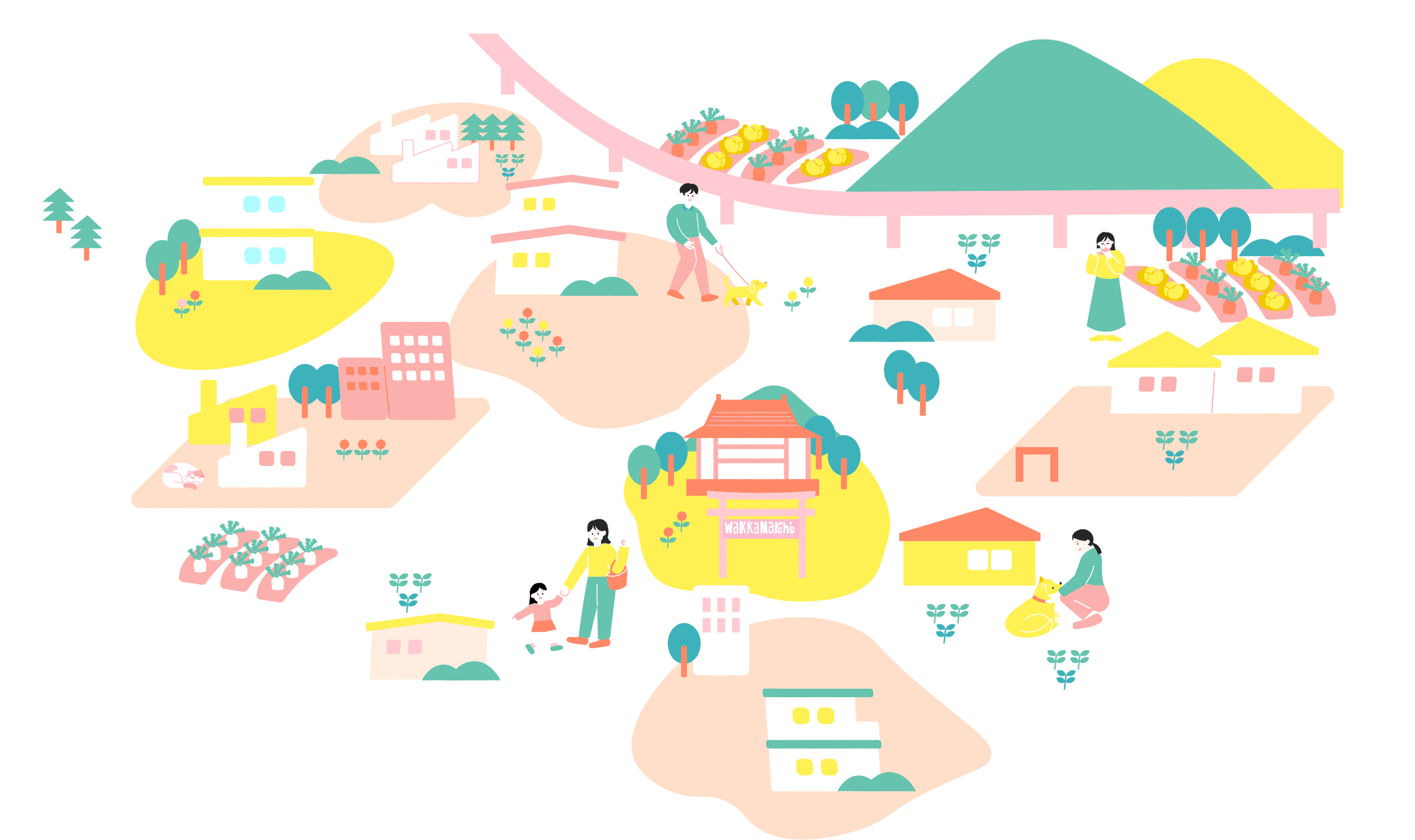 地域の暮らしと住まいを描いたイラスト