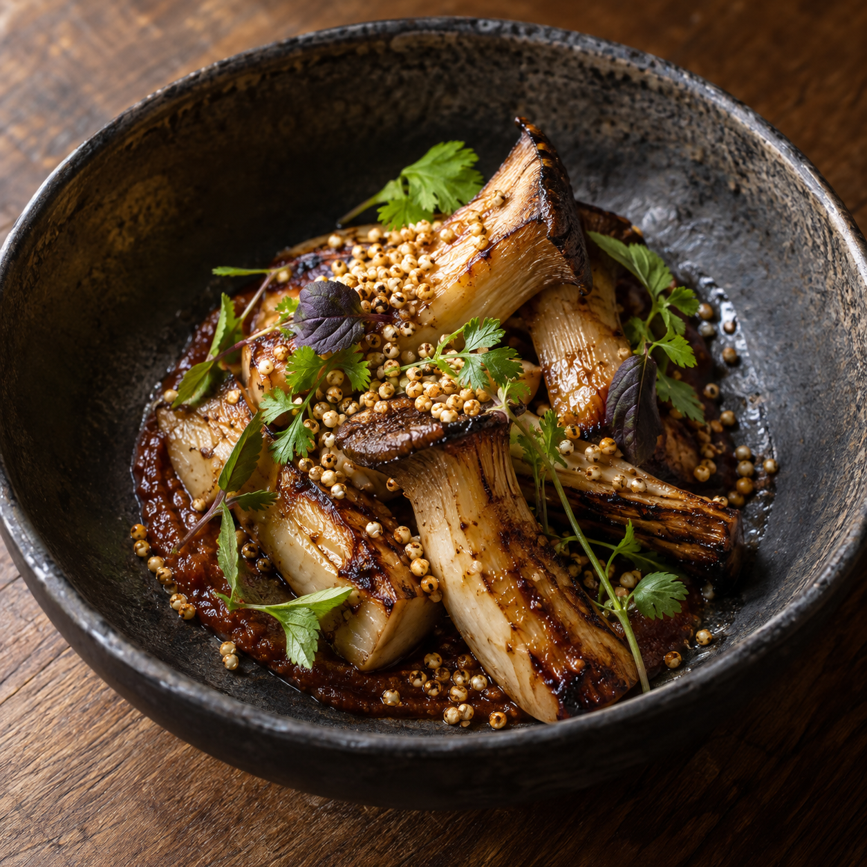 Fire roasted mushrooms