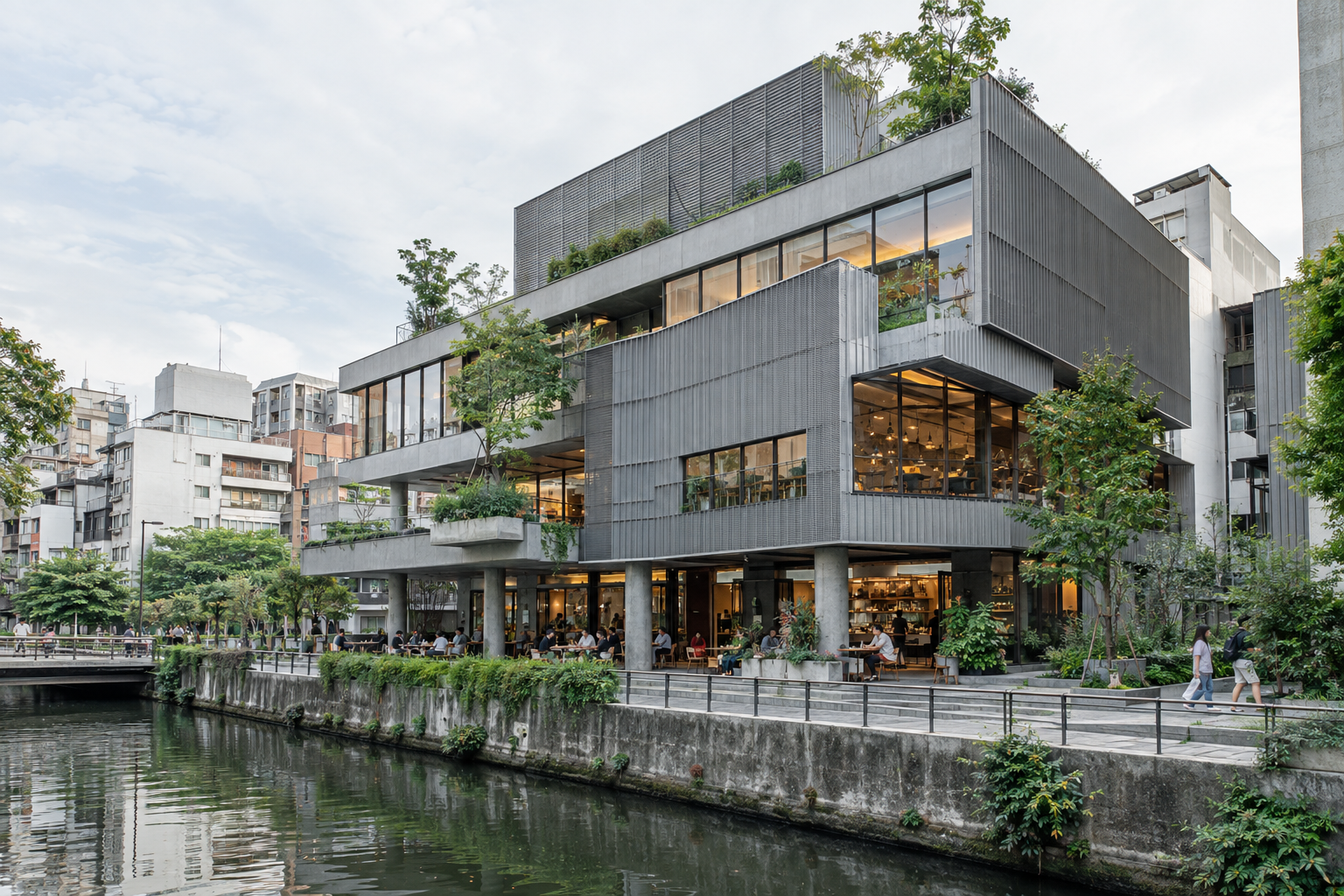 水岸旁的複合式再生建築
